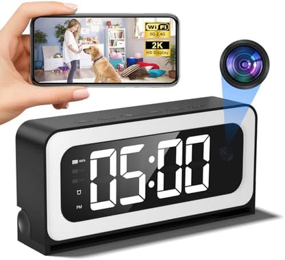 2K Alarm Clock Camera,5G&2.4G WiFi Wireless Indoor Camera Clock,Cameras for Home Security,AI Human Detection,Color Night Vision for Home,pet Camera