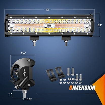 Nilight 12Inch Off-Road LED Light Bar White Amber 3 Lighting Modes