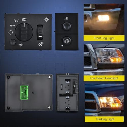 Nilight Headlight Dimmer Switch and Cargo Fog Light Switch Compatible with 2003 2004 2005 2006 2007 Chevy Avalanche Silverado Suburban Tahoe GMC Sierra Yukon Hummer H2 2003-2006 Cadillac Escalade