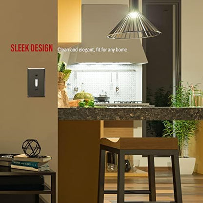 ENERLITES Toggle Light Switch Metal Wall Plate, Stainless Steel Switch Cover, Corrosion Resistant, Mid-Size 1-Gang 4.50" x 2.76", Stainless Steel 201, 7711-PBK, Polished Black