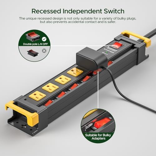 6 Outlet Heavy Duty Surge Protector Power Strip with Individual Switches