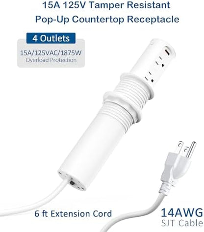 Jgstkcity Pop up Countertop Outlet,2.5in Hole Desk Grommet,White