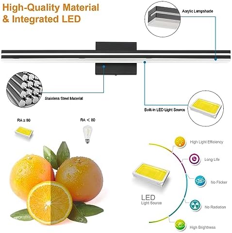 SineRise 32-Inch LED Modern Bathroom Vanity Light Bar, Matte Black Modern Acrylic Bathroom Wall Lighting Fixtures Over Mirror (Cool White 6000K)