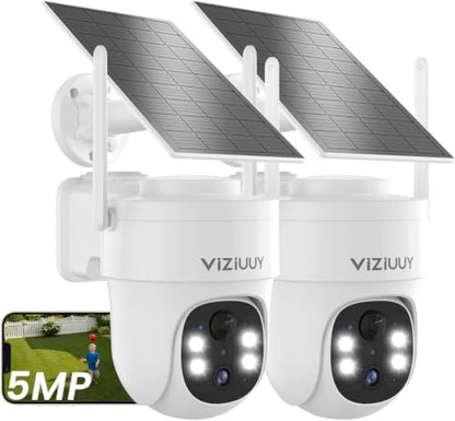 VIZIUUY 5MP Solar Security Cameras Wireless Outdoor, 2 Pack Cover More Area