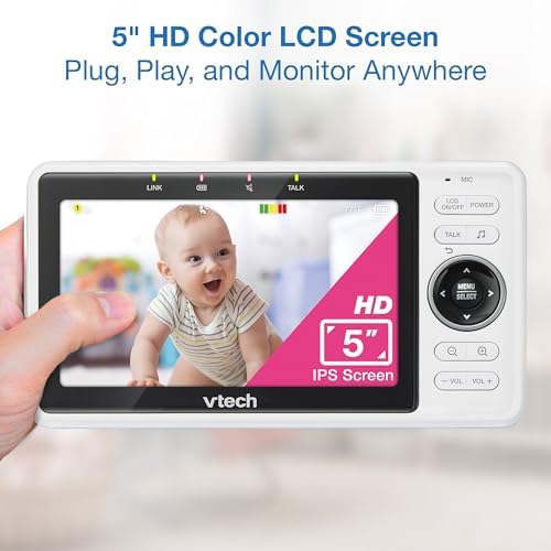 VTech Smart WiFi Baby Monitor, 2 Cameras – See Both Rooms at Home or from Anywhere, Free App, 1080p Split Screen, 5" HD Screen, Pan-Tilt-Zoom, Night Vision | VM901-2