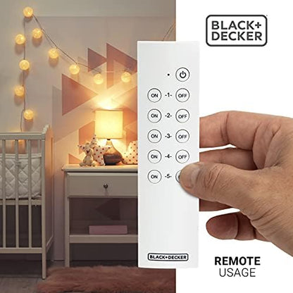 BLACK+DECKER Wireless Remote-Control Outlet, 5 Outlets, 2 Remotes