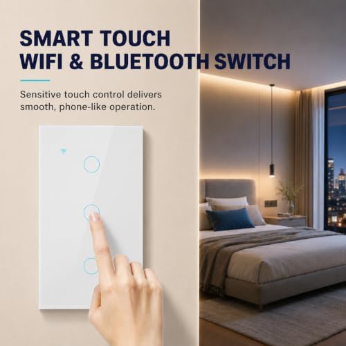 Smart Switch for Light 3 Gang, 2.4GHz Wi-Fi Switch Compatible with Alexa and Google Home,Voice Control, Remote Control, Timer & Schedule UL Certified, No Hub Required