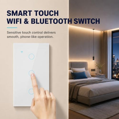 Smart Switch for Light 3 Gang, 2.4GHz Wi-Fi Switch Compatible with Alexa and Google Home,Voice Control, Remote Control, Timer & Schedule UL Certified, No Hub Required