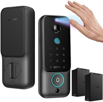 Lockin Veno Plus - All-in-One Smart Lock - Palm Vein & Fingerprint Keyless Entry - 2K 180° Ultra-Wide Camera, Night Vision, Built-in WiFi & 8GB Storage - No Monthly Fee - Dual Batteries