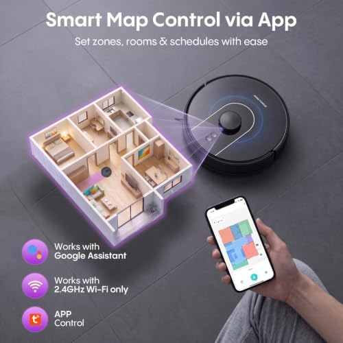 Bagotte Robot Vacuum and Mop Combo,6000Pa Robotic Vacuum Cleaner with LiDAR Navigation,Self-Emptying Station for 90 Days Hands-Free,Wi-Fi/App/Voice Control,for Carpets&Hard Floors