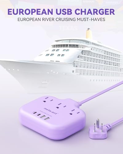 Purple Extension Cord with 3 AC Outlets and 4 USB(2 USB-C) Ports, 1625W Purple Travel Power Strip, Cute Kawaii Desk Accessories forfor Travel Curise Office Dorm Kitchen