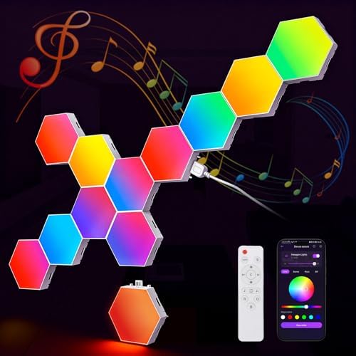 NIUCOO 12 Pack Hexagon LED Lights Panels – Smart RGB Wall Lights with APP/Remote & Music Sync, DIY Modular & Gaming Room Decor, Wall LED Panels Lights for Bedroom
