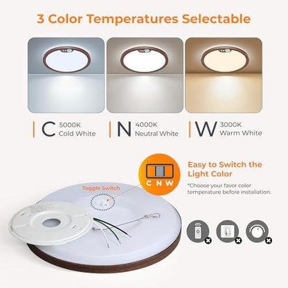 BLNAN Motion Sensor Ceiling Light Wired, 8.7 Inch 3000K 4000K 5000K Selectable LED Flush Mount Light Fixture, Motion Activated Light with Timer for Hallway Stair Walk-in Closet, Non-Dimmable - Walnut