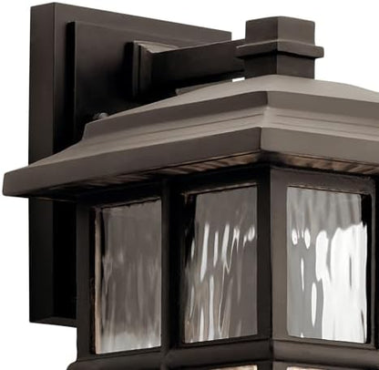 Kichler Beacon Square 14.25" Outdoor Wall Light in Olde Bronze®, 1-Light Exterior Wall Sconce with with Clear Hammered Glass, (14.25" H x 8" W), 49830OZ