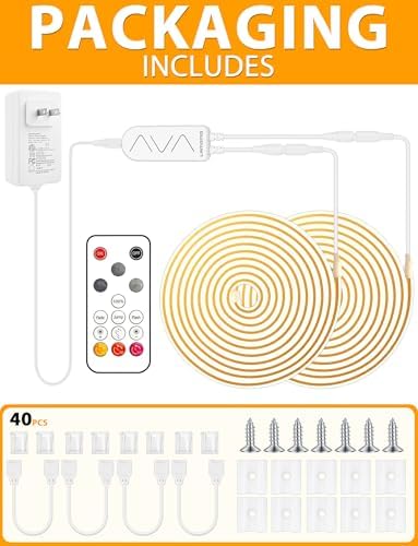 Lamomo COB LED Strip Lights 65.6Ft, 2 Roll Warm White Dimmable Self-Adhesive Led Rope Light with Remote, Flexible Cuttable Waterproof 3000K Silicone Neon Tape Lights for Bedroom, Indoor, Cabinet