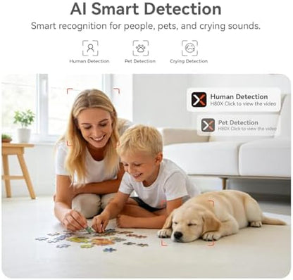 4K UHD Indoor Camera, 64G Built-in Storage No Subscription,Pet Camera Indoor with Phone App,Work as Baby Monitor/Cat/Dog Camera,360°Pan&Tilt,Two-Way Talk,Privacy Mode,AI Tracking/Detection