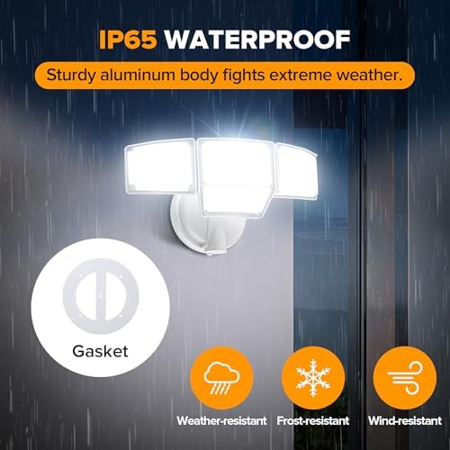 LUTEC 80W 9000LM Flood Lights Outdoor, Hardwired Switch Controlled LED Security Lights with 4 Heads, IP65 Waterproof, 5000K Daylight for Garage, Yard, Patio (White)