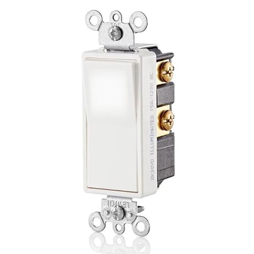 Leviton 15 Amp, 120/277 Volt, Decora LED Illuminated Rocker 4-Way AC Quiet Switch, Residential Grade, Grounding, L5614-2W, White