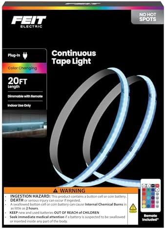 Feit Electric LED Tape Light COB TAPE240/COB/RGB - Color Changing, Remote, Thin 10mm - 20 ft,