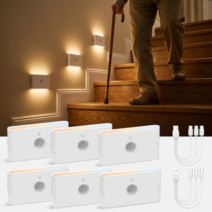 wowatt 6PCs Rechargeable Night Light Motion Sensor Indoor,3 Color Changing