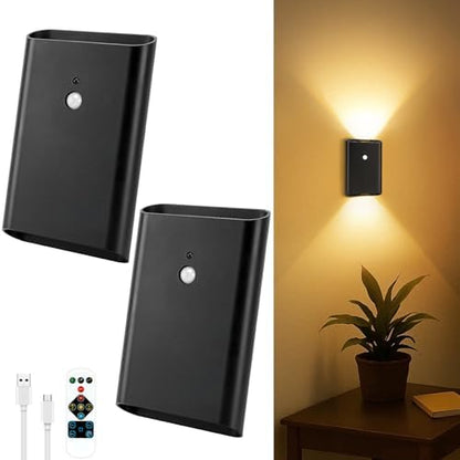 Eneru Motion Sensor Wall Sconce, Rechargeable Wireless Lights Indoor 2 Pack