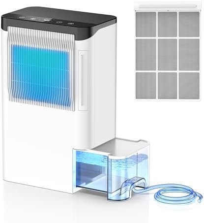 Dehumidifiers for Home, 2.5L Tank, 35dB Quiet, Continuous Draining Hose
