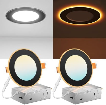 Amico 2 Pack 4 Inch LED Recessed Light with Night Light, 5CCT, Black