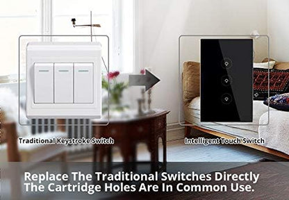 WiFi Smart Wall Touch Light Switch Glass Panel Wireless Remote Control by Mobile APP Anywhere Compatible with Alexa,Timing Function No Hub Required (Wall Switch 1 Gang)