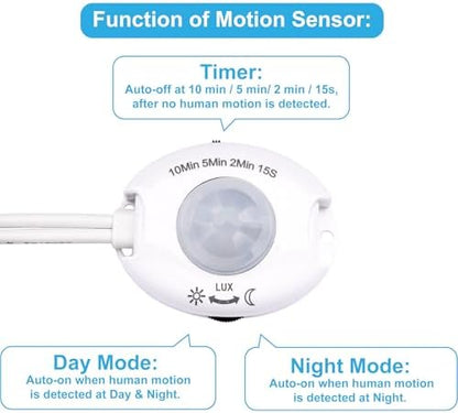 Motion Sensor Under Cabinet Lights, Plug in, Seamlessly Linkable, 6 Pcs 12 Inch Under Counter Lighting Bars for Kitchen, Closet, Gun Safe, Shelf, Display Case, LED 5000k Daylight