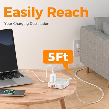 TESSAN Surge Protector Flat Extension Cord 5 Ft, Ring Plug Power Strip