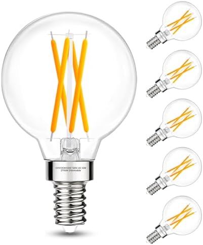 G16.5 E12 Globe LED Bulb, 2700K Warm White Dimmable, 60W Equivalent