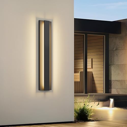 LamQee 23.6 Inch Modern Outdoor Wall Light Exterior Lighting Fixtures, 3000K 24W LED Contemporary Outdoor Sconces Wall Lighting, Matte Black Outside Wall Mount Lights for House Garage Porch Patio Door