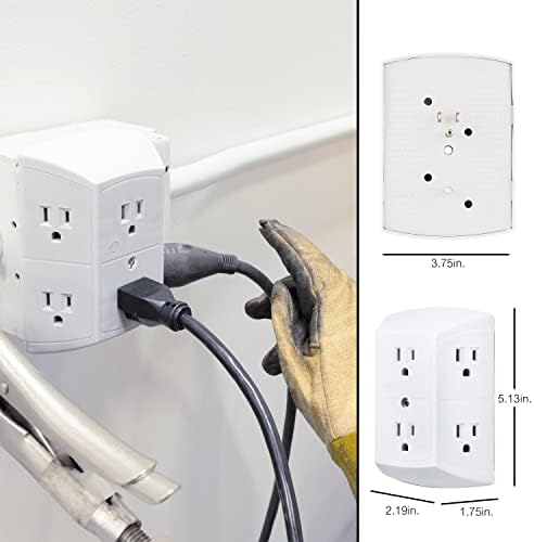 GE 6-Outlet Wall Extender White | Grounded | Spaced Outlets | UL Listed | Pack of 12