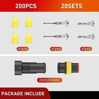 Nilight 200PCS 2 Pin Electrical Connector ‎Plug with Male Female Terminals