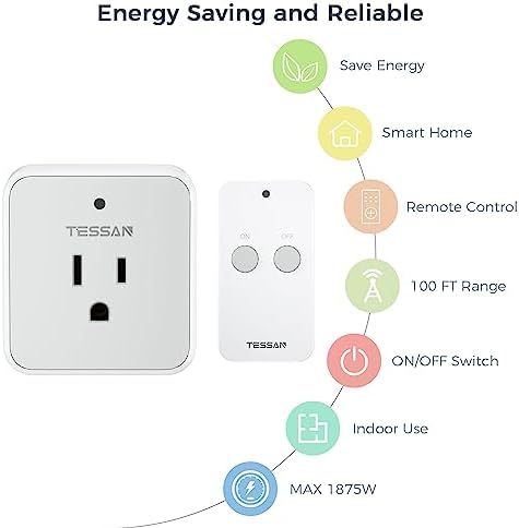TESSAN Remote Control Outlet, 1 Remote + 1 Outlet