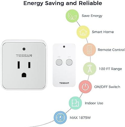 TESSAN Remote Control Outlet, 1 Remote + 1 Outlet