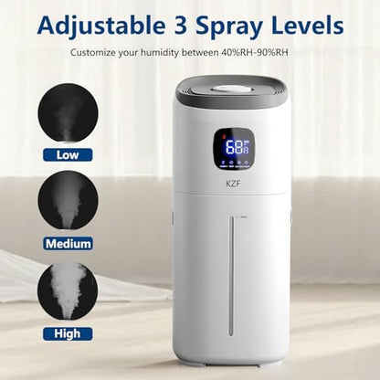 KZF Humidifiers for Bedroom, 15L Large Room Humidifier, 2000 Sq.ft Coverage, 72Hrs Runtime, Top Fill, 26dB Quiet, 3 Mist Levels & Diffuser, Auto Shut-Off, Ready for Baby Nursery Home and Plants