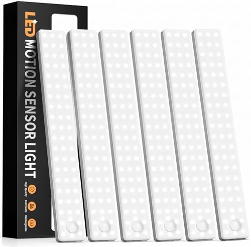 6 Pack Under Cabinet Lighting, USB Rechargeable Motion Sensor Light Indoor, Battery Operated Closet Light, LED Cabinet Lights, Stick On Dimmable Under Counter Lights for Kitchen