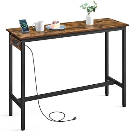 VASAGLE Bar Table with Power Outlets, Computer Desk, 47.2" W