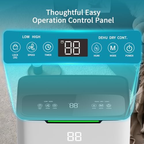 Dehumidifier for Home Basement, 34 Pints Dehumidifiers with Drain Hose for 1500 Sq. Ft Bedroom Bathroom Small Room RV, 3 Working Modes, Smart Humidity Control, 24H Timer, Auto Defrost