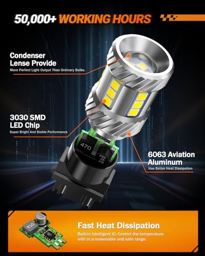 SEALIGHT 3157 LED Bulb Reverse Light, Brake Bulbs 1000% Brighter 6000K 1800LM Super Bright 3056 3156 3057 LED Bulbs with Projector Len for DRL Tail Brake Turn Signal Lights, White 2PCS