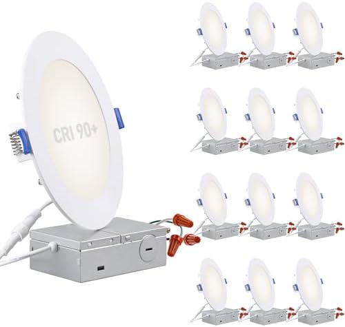 TORCHSTAR 12-Pack 6 Inch Ultra-Thin LED Recessed Light, CRI90 12W, 4000K
