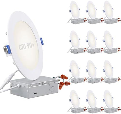 TORCHSTAR 12-Pack 6 Inch Ultra-Thin LED Recessed Light, CRI90 12W, 4000K