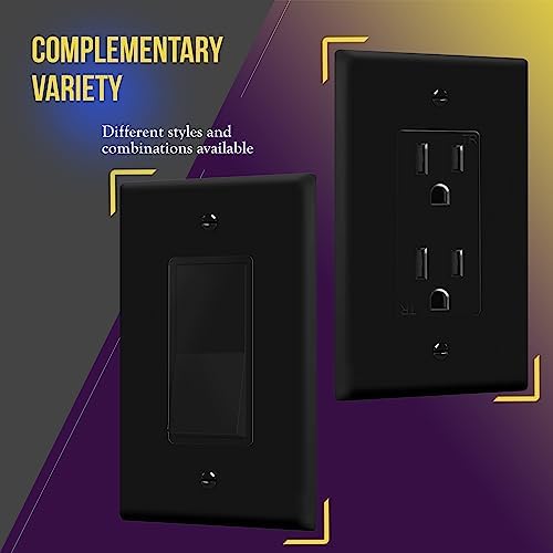 ENERLITES 1-Gang Black Mid-Size Decorator Switch Outlet Wall Plate, 10 Pack