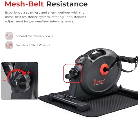 Sunny Health & Fitness Smart Mini Cycle, Under Desk Pedal Arm/Leg Exerciser | Dual Function, Low-Impact Cycle Workout, Rehab/Recovery, Space-Saving Design, Mesh-Belt Resistance, SunnyFit App Connectivity