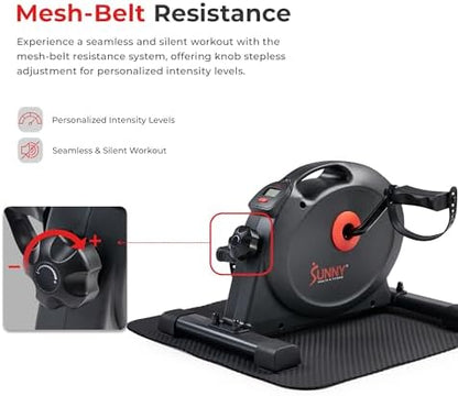 Sunny Health & Fitness Smart Mini Cycle, Under Desk Pedal Arm/Leg Exerciser | Dual Function, Low-Impact Cycle Workout, Rehab/Recovery, Space-Saving Design, Mesh-Belt Resistance, SunnyFit App Connectivity
