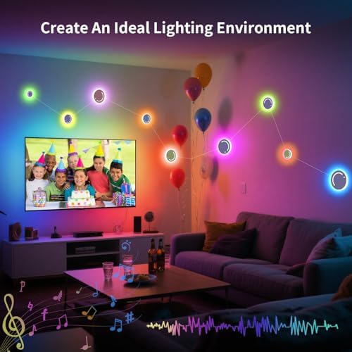 KANTUTOE Smart LED Wall Lights, 9-Piece RGB LED Light with App & Remote Control, TV Backlights, Music Sync, Color-Changing, Ambient Lighting for Gaming, Bedroom, Living Room and Home Decor