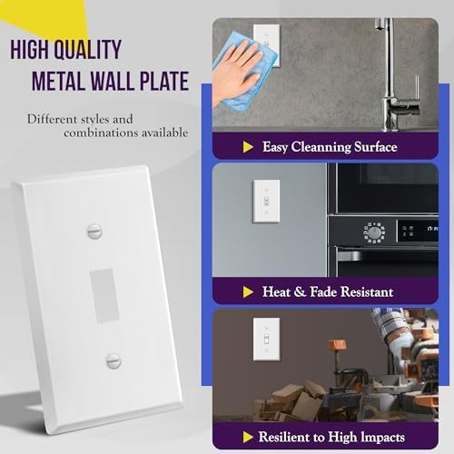 ENERLITES Toggle Light Switch Metal Wall Plate, 1-Gang, White Gloss