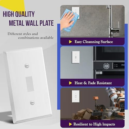 ENERLITES Toggle Light Switch Metal Wall Plate, 1-Gang, White Gloss