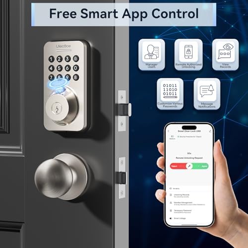 Ulecoce U68W WiFi Fingerprint Smart Door Lock with Knob Set, Satin Nickel